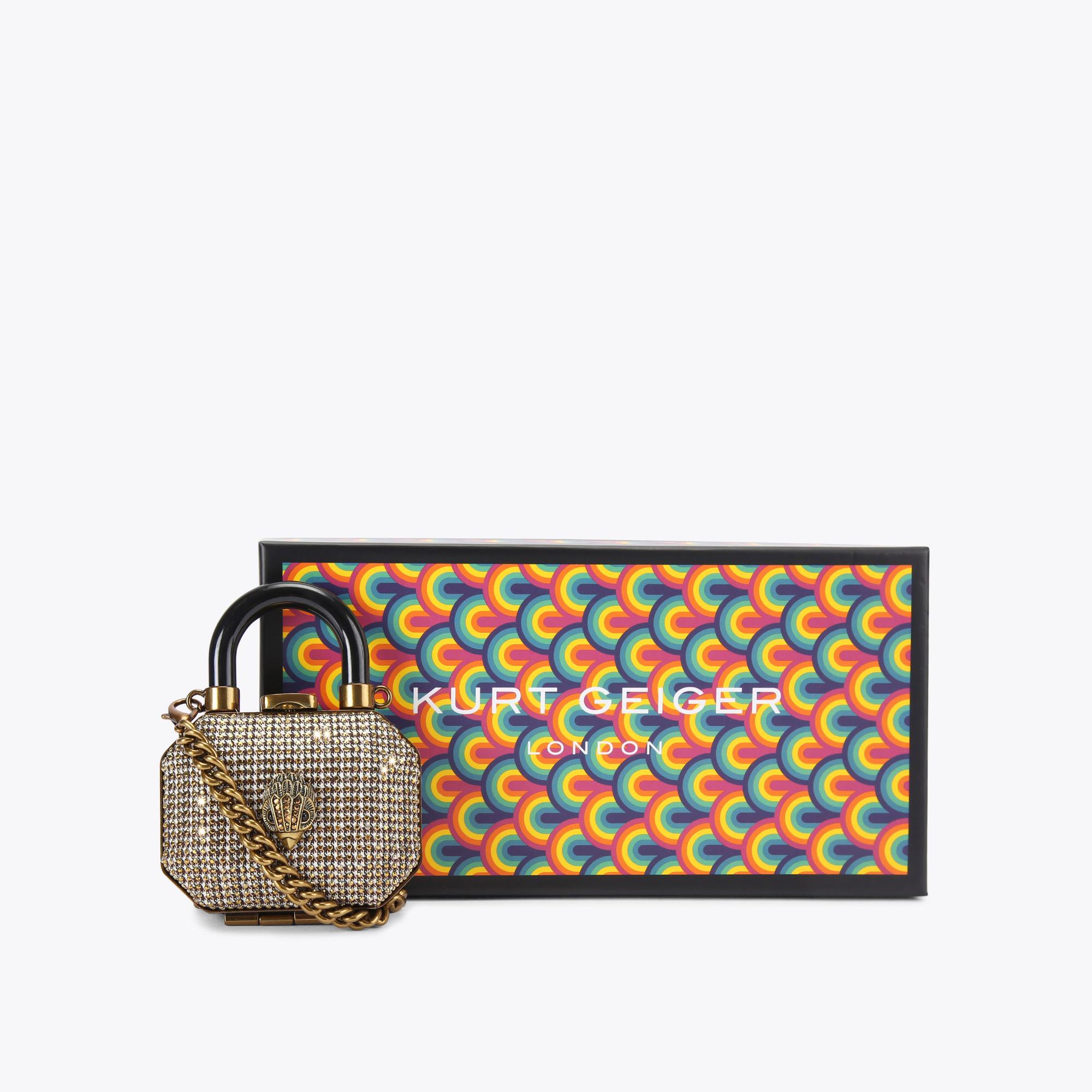 Kurt Geiger London Micro Top Handle Clutch Bag - Beige Houndstooth Top Handle Micro Bag