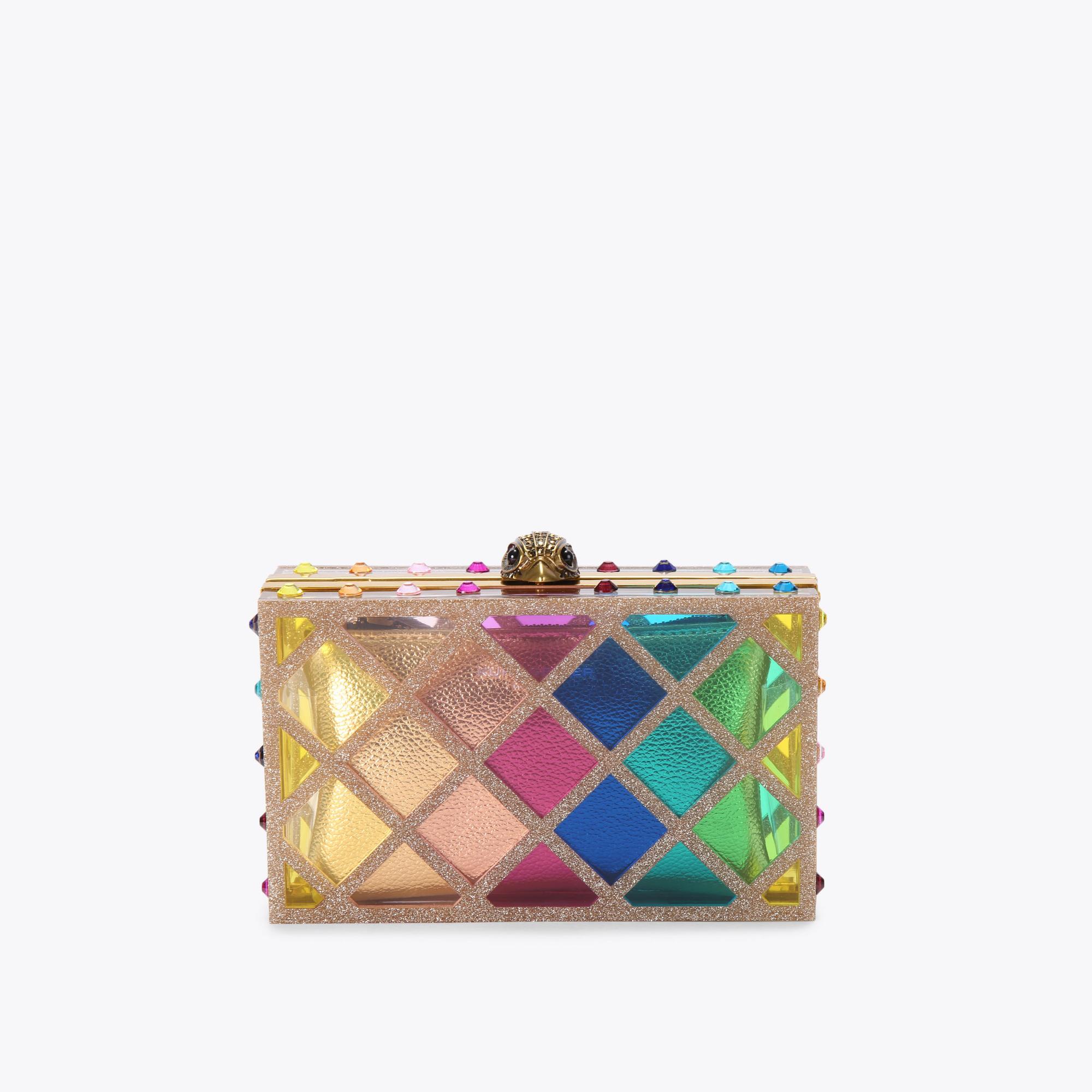 Kurt Geiger London Crystal Quilt Box Clutch Bag - Ombre Rainbow Clutch Bag