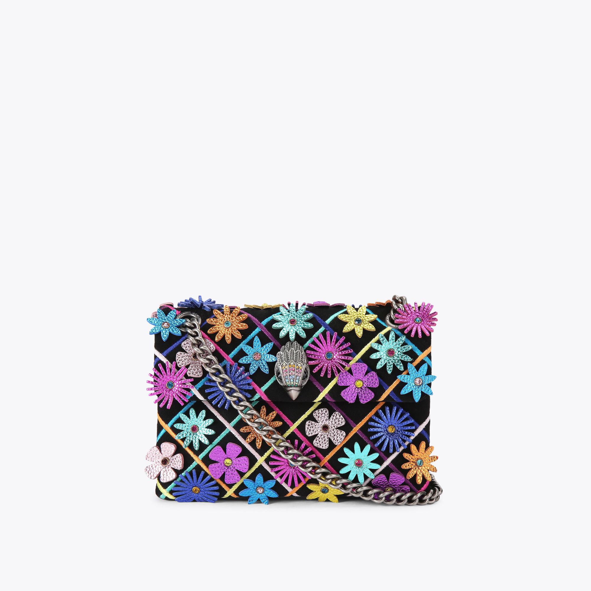 Kurt Geiger London Mini Kensington Flower Bag - Black Suede Flower Mini Cross Body Bag