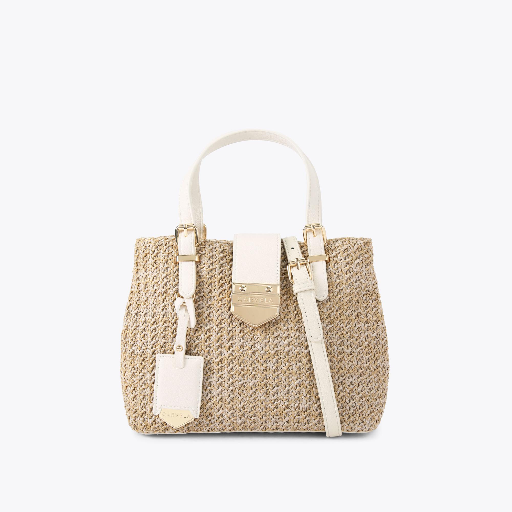 Carvela Women's Tote Bag Bone Combination Raffia Maria Mini Tote Bag