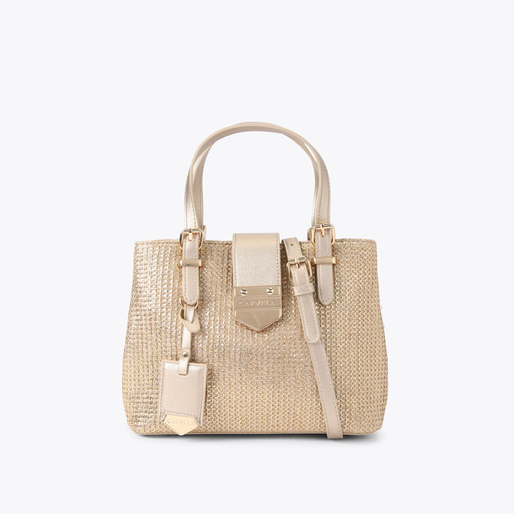 Carvela Women's Tote Bag Gold Raffia Maria Mini Tote Bag