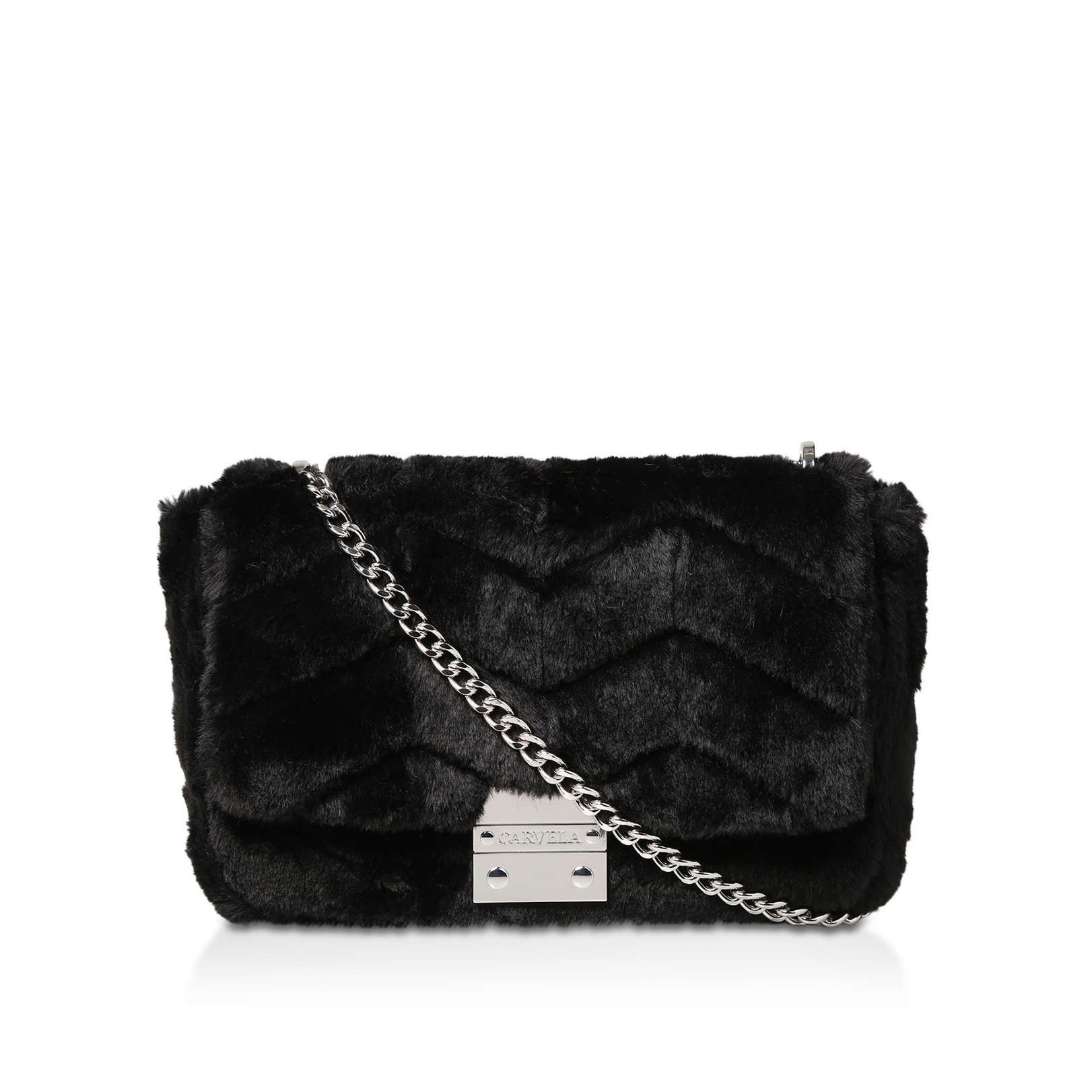 black fluffy cross body bag