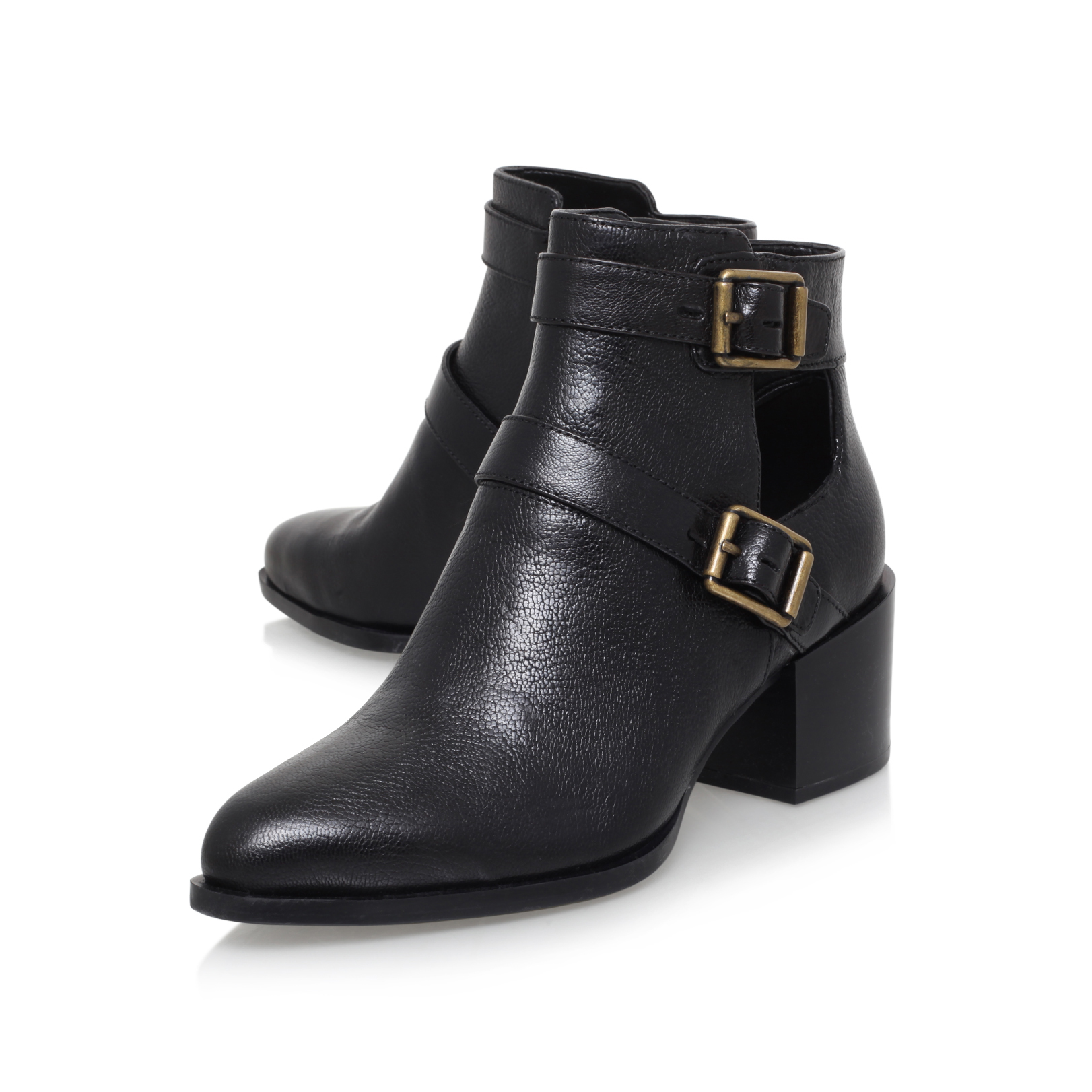 EVALEE Nine West Evalee Black Leather Mid Heel Ankle Boots by NINE WEST