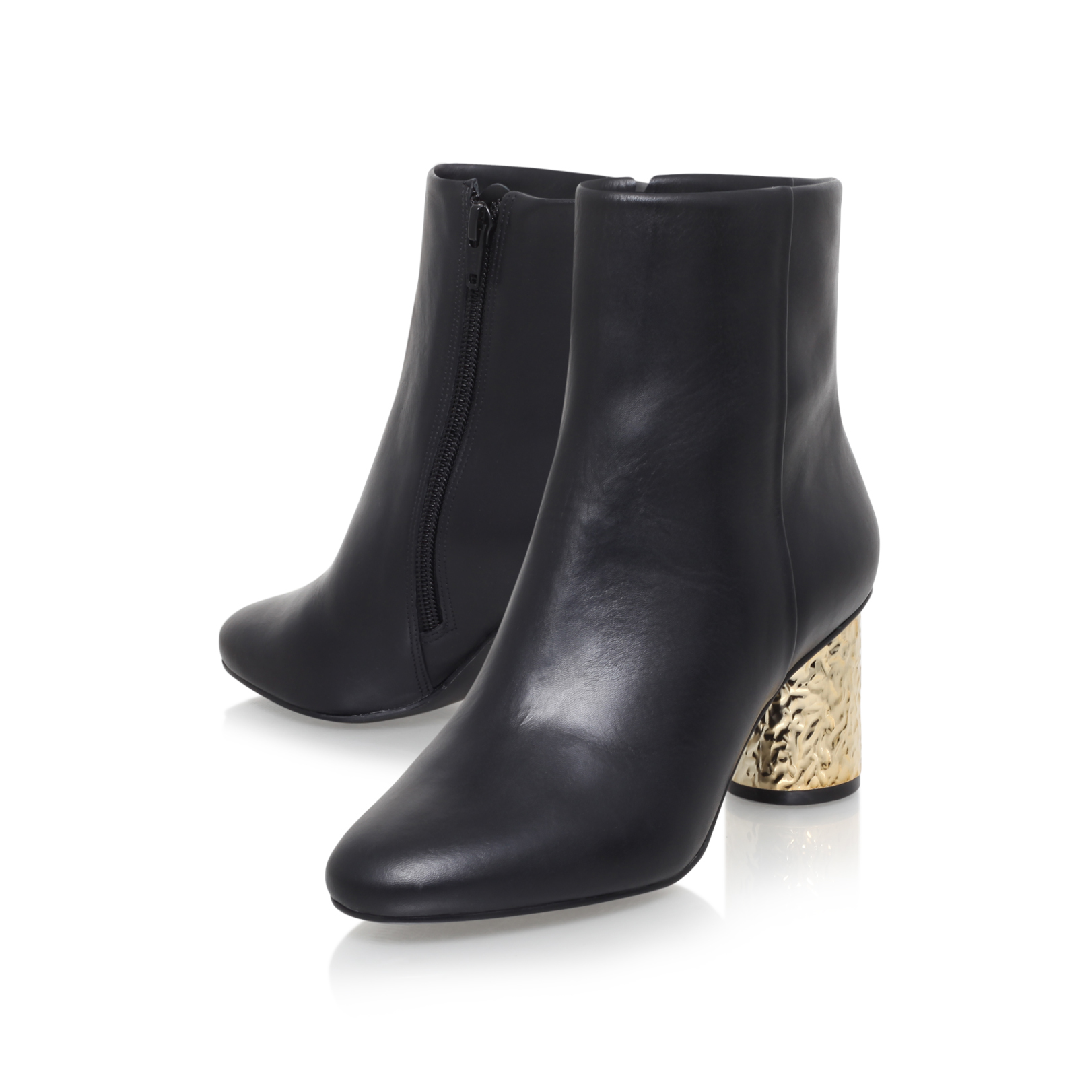 NOBLE Kurt Geiger Noble Black Leather Gold Heel Ankle Boots by KURT ...