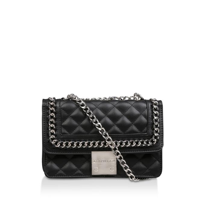 black quilted bag with silver chain