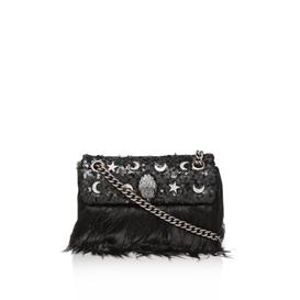 faux fur mini kensington black faux fur embellished mini shoulder bag from KURT GEIGER LONDON