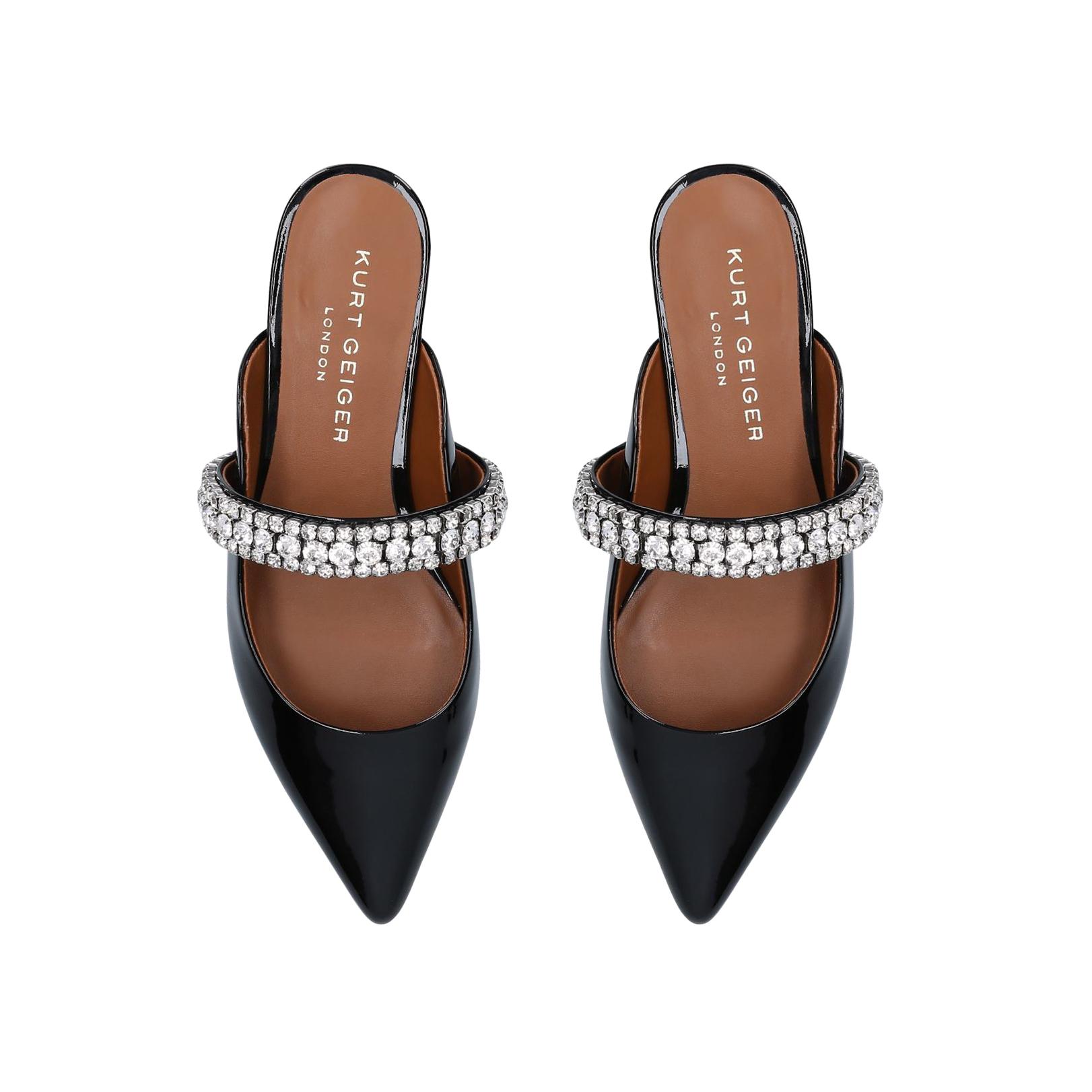 Princely Patent Black Embellished Mules By Kurt Geiger London | Kurt Geiger