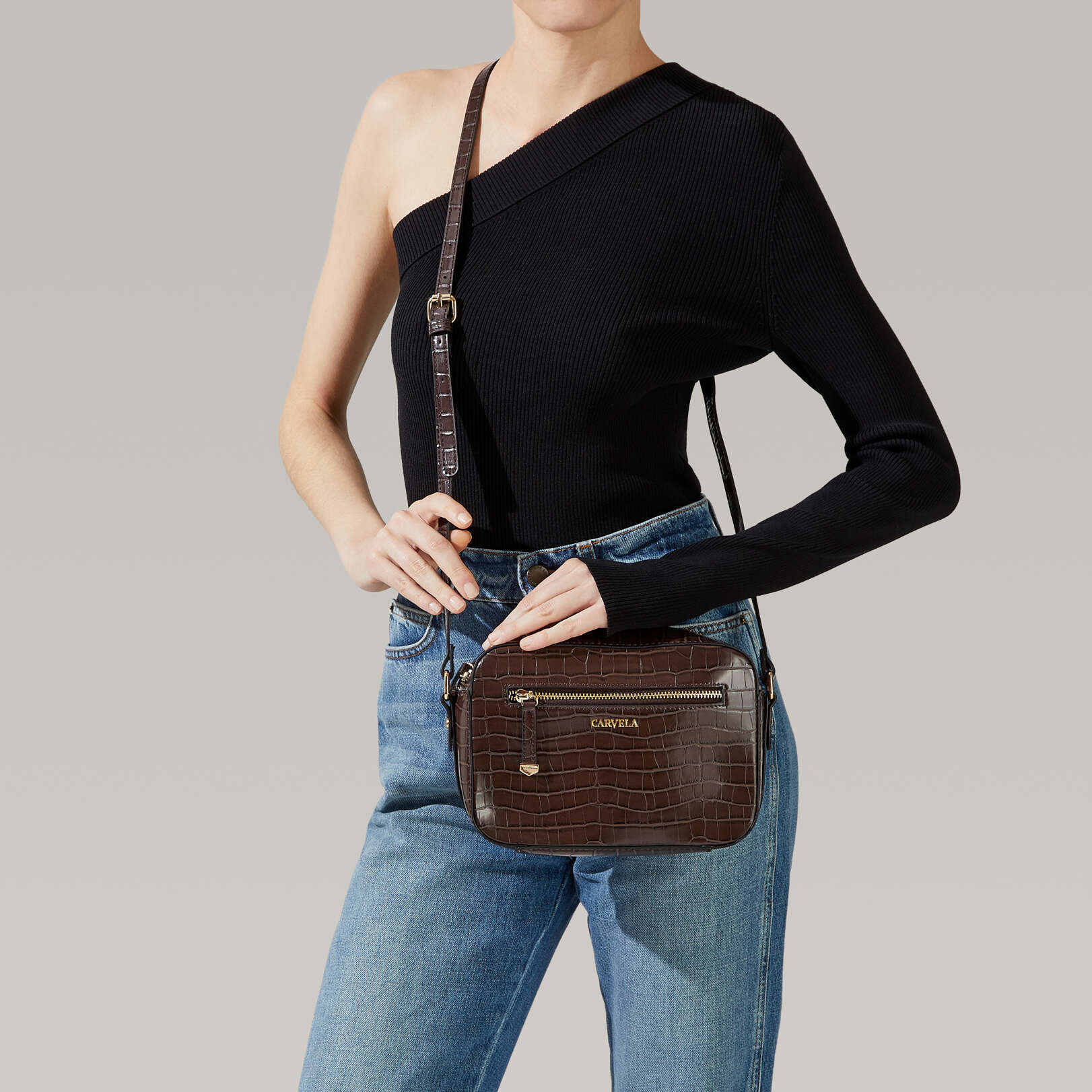 carvela shoulder bag in mock croc