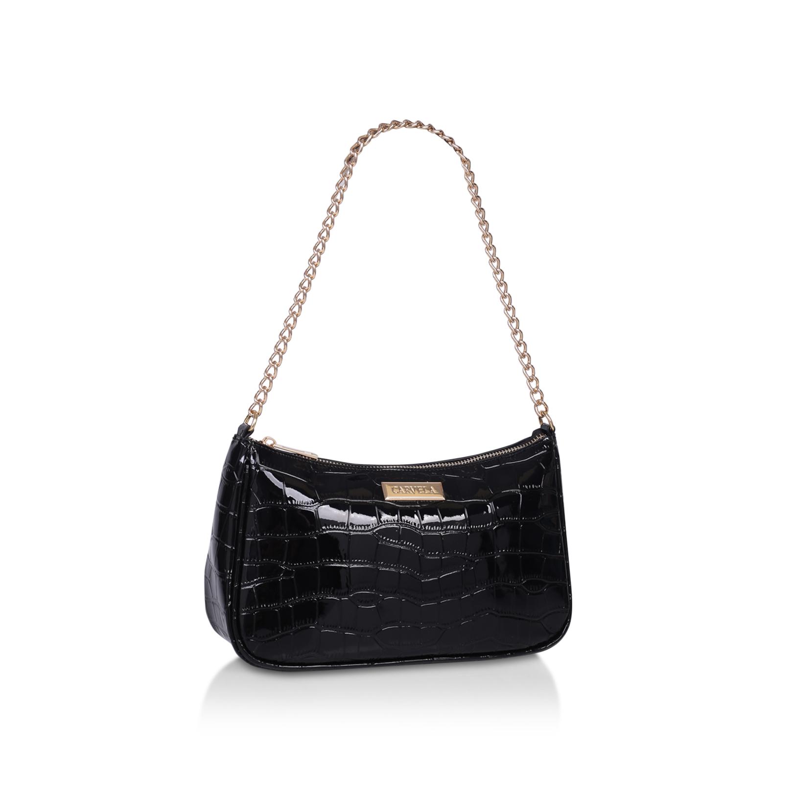 FIERCE SHOULDER EVENING B Black Croc Print Shoulder Bag by CARVELA