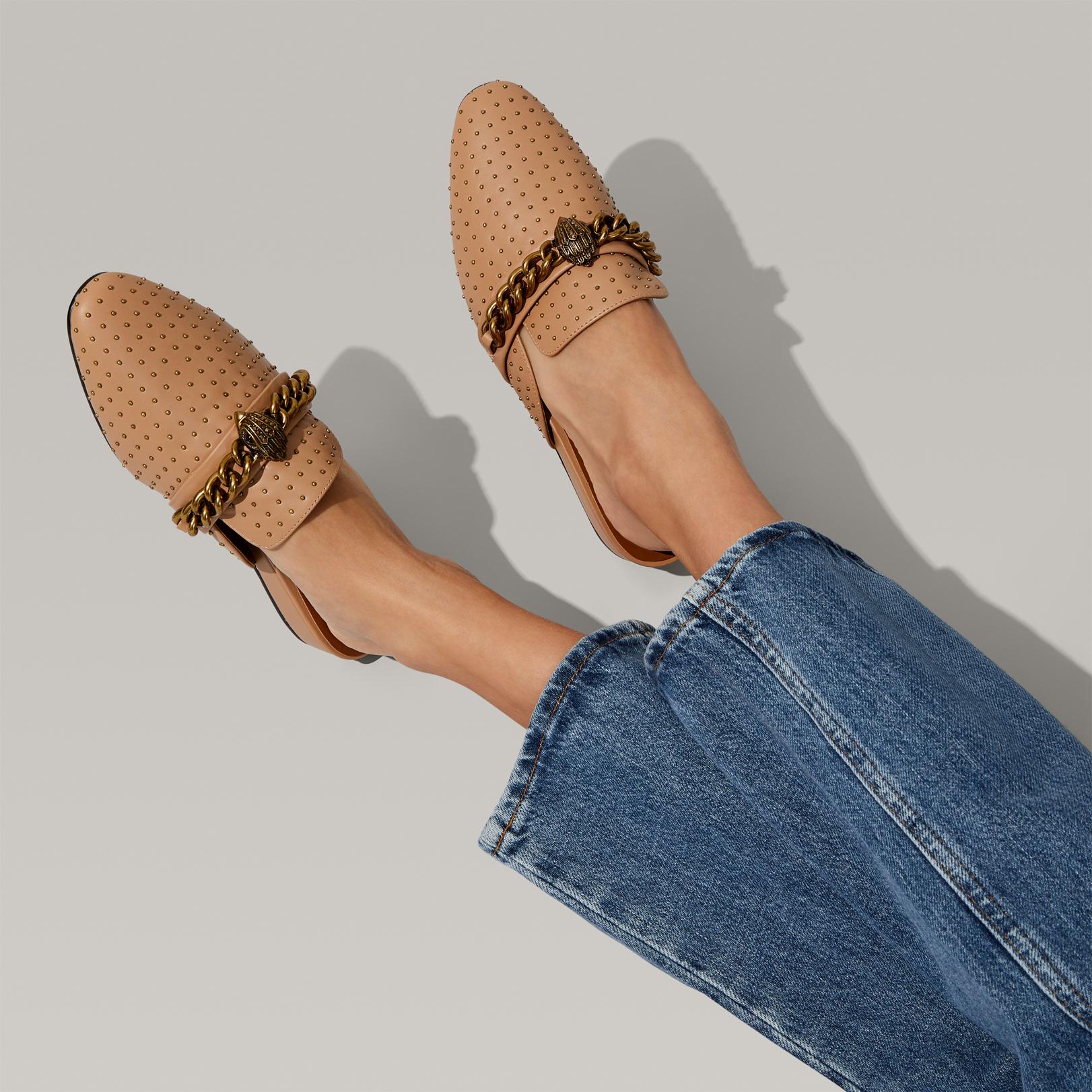 Chelsea Mule Camel Eagle Chain Stud Leather Flat Mules By Kurt Geiger ...