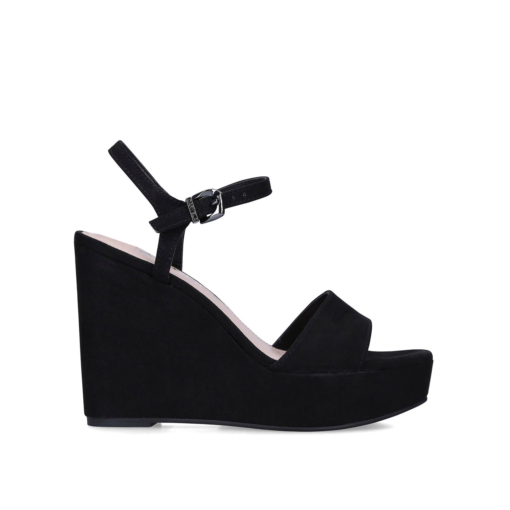 black suede wedge sandals