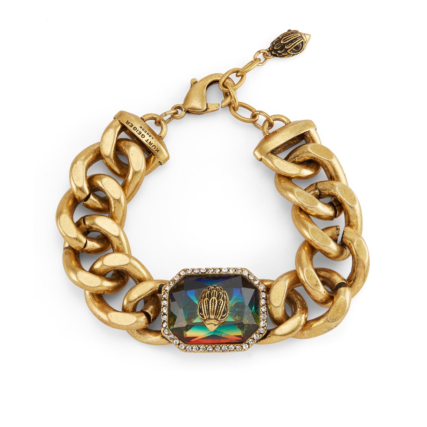 RAINBOW GEMSTONE BRACELET Gold Chunky Chain Bracelet by KURT GEIGER LONDON