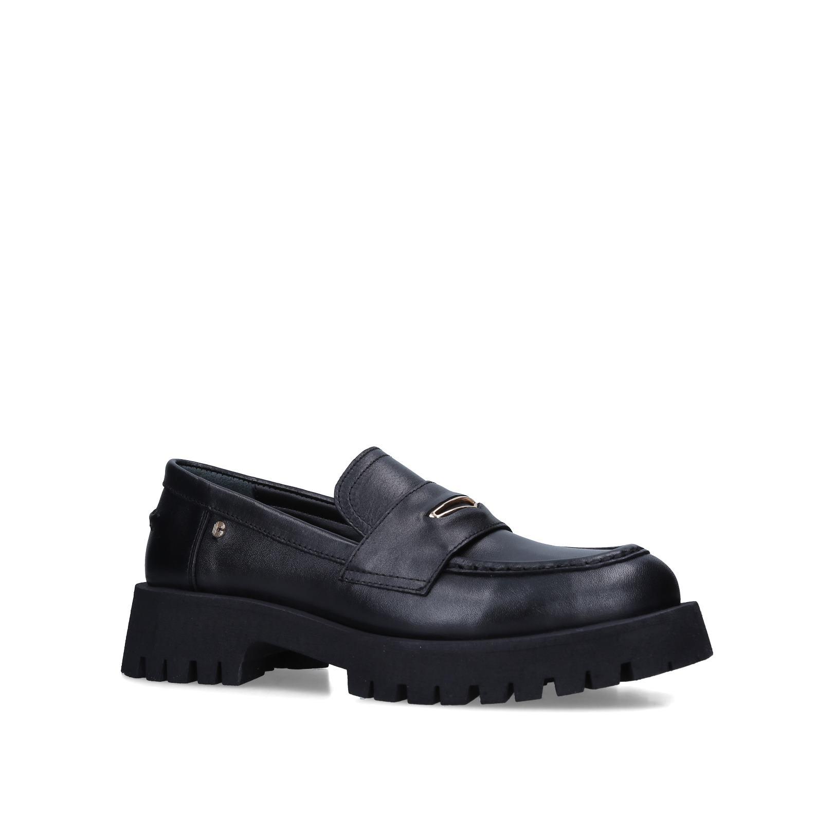 black leather slip on loafers womens