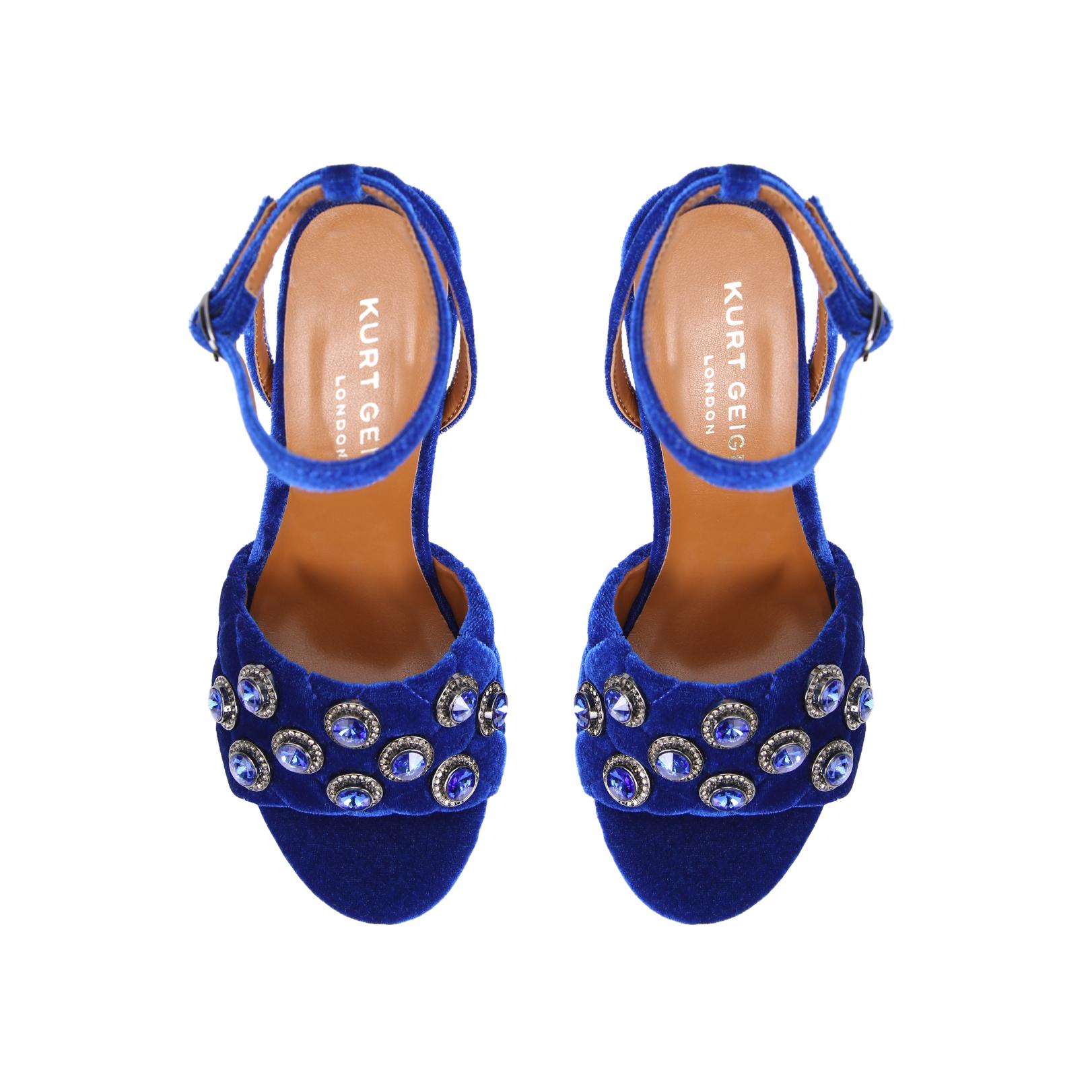 River Island Blue Velvet Embellished Block Heel Sandals