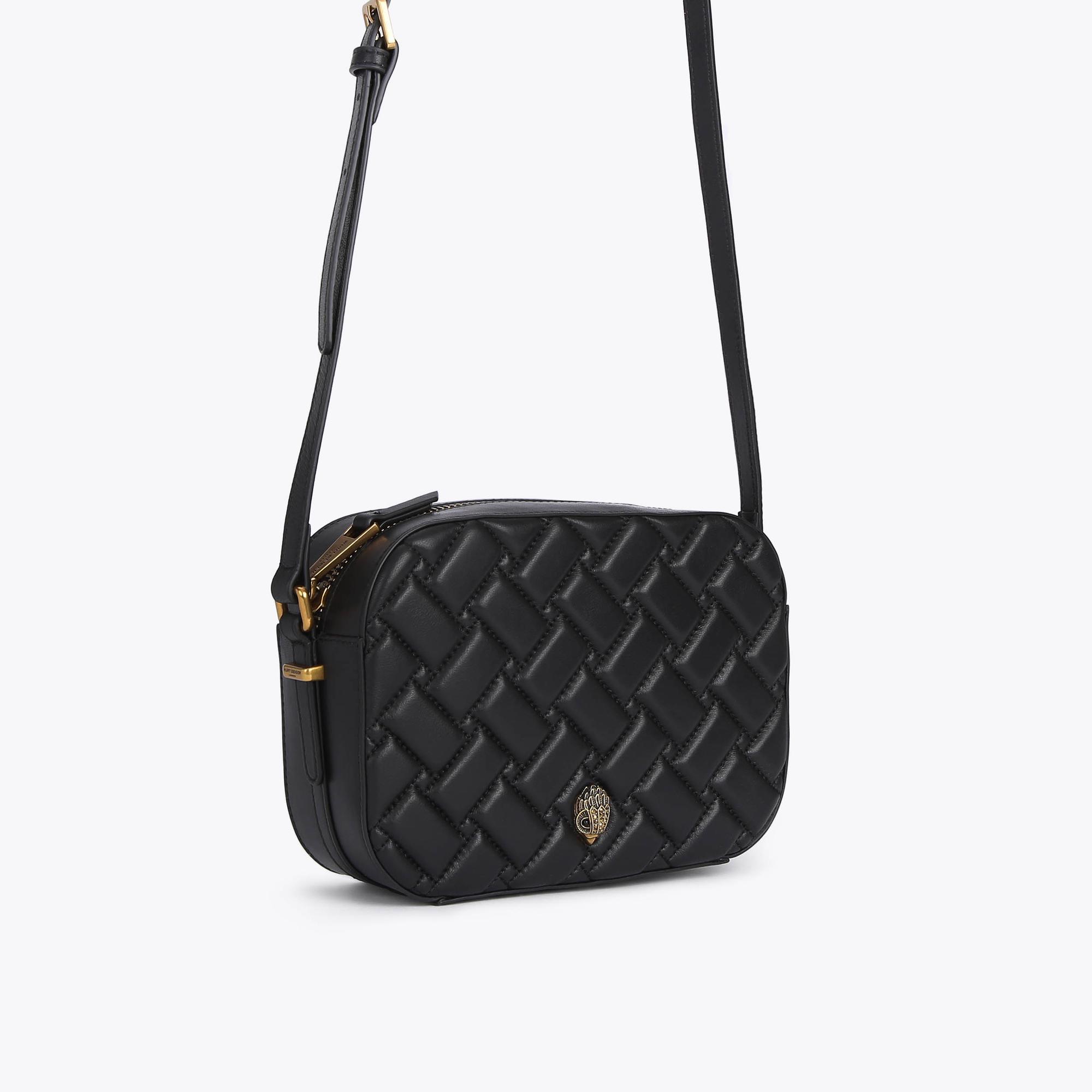 KENSINGTON CROSS BODY Black Leather Quilted Camera Bag by KURT