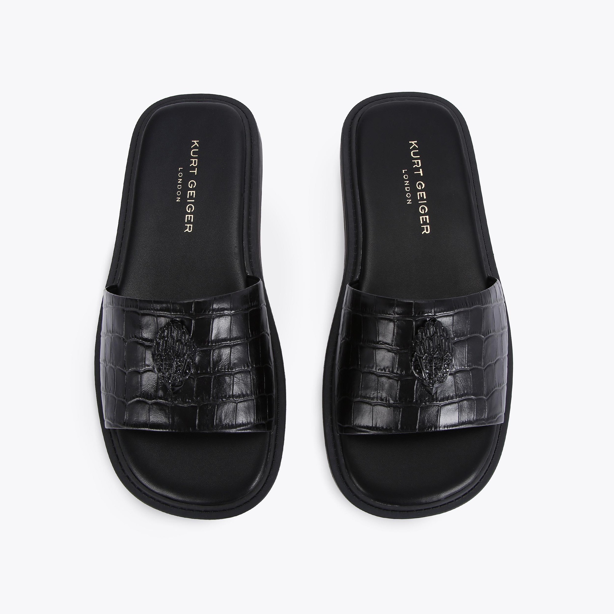 OSCAR SLIDE Black Croc Printed Leather 
