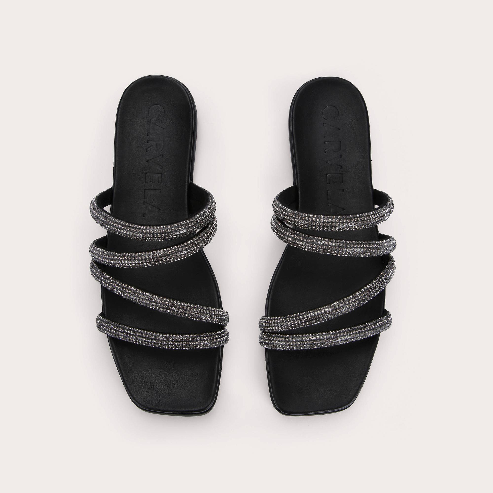 SASSY Black Gem Strappy Slip On Sandals by CARVELA