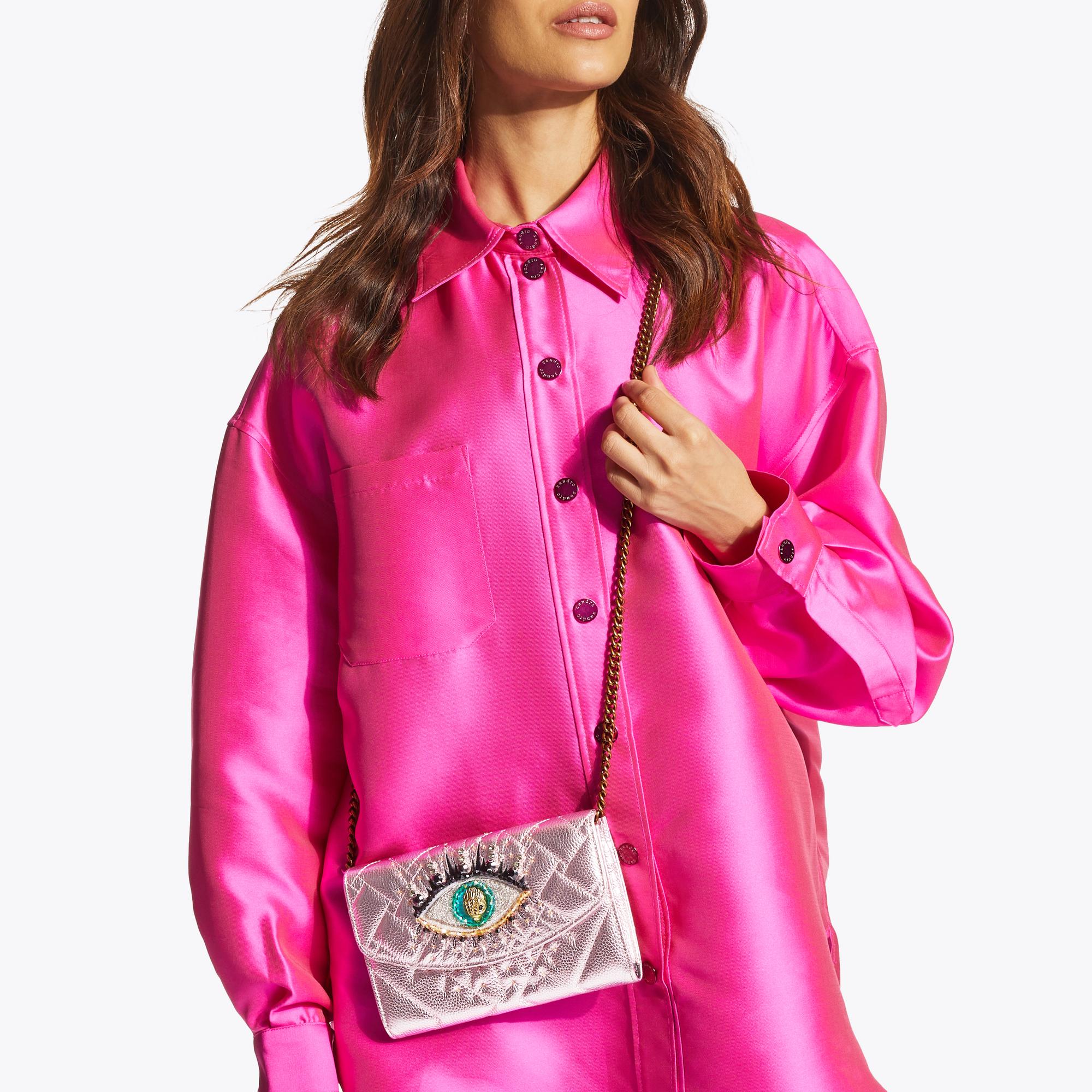 Kurt Geiger London Mini Kensington Eye Lambskin Pink Metallic Quilted  Leather Crossbody Bag, Dillard's in 2023