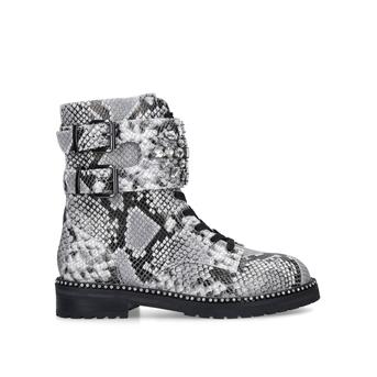 Stoop Snake Print Military Boot With Embellished Strap from Kurt Geiger London
