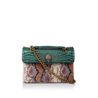 Leather Kensington Green And Snake Print Shoulder Bag from Kurt Geiger London