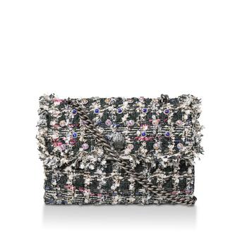 Large Tweed Kensington Grey Embellished Tweed Shoulder Bag from Kurt Geiger London