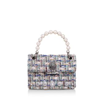 Mini Tweed Kensington Blue Embellished Tweed Mini Shoulder Bag from Kurt Geiger London