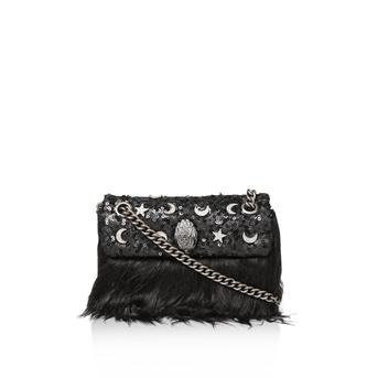 Mini Kensington Black Faux Fur Embellished Mini Shoulder Bag from Kurt Geiger London