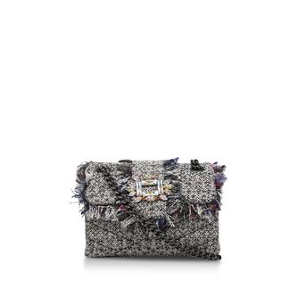Mini Tweed Mayfair Bag Grey Embellished Tweed Mini Shoulder Bag from Kurt Geiger London