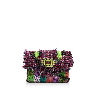 Mini Tweed Mayfair Bag Purple Embellished Tweed Mini Shoulder Bag from Kurt Geiger London