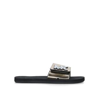 Mk Slide Gold Leather Embellished Sliders from Michael Michael Kors