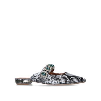 Priscilla Grey Snake Print Embellished Mules from Kurt Geiger London