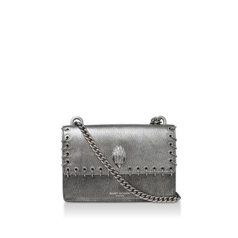 Mini Shoreditch Ring Bag Silver Leather Eyelet Ring Detail Mini Cross Body Bag from Kurt Geiger London