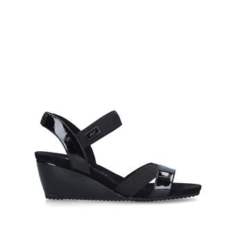 Clovis Black Patent Wedge Sandals from Anne Klein