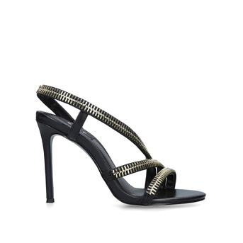 Sandi Black Leather Zip Barely There Heels from DKNY
