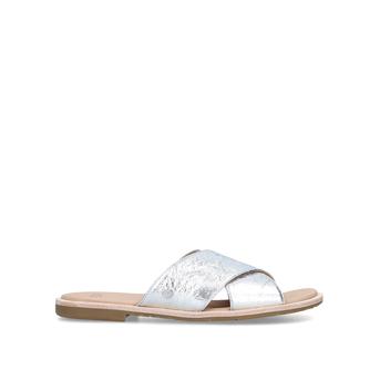 Joni Metallic Silver Leather Flat Sandals from UGG