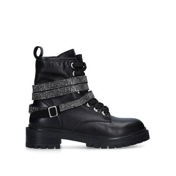 Tuxedo Black Biker Boots With Embellished Strap from Carvela