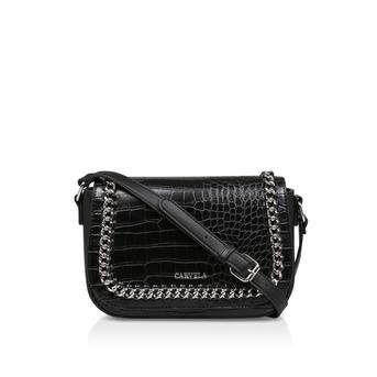 Future Chain Saddle Bag Black Croc Effect Cross Body Bag from Carvela