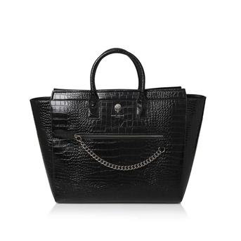 Large Shoreditch Shopper Black Leather Croc Print Shopper Bag from Kurt Geiger London