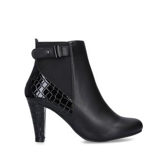 kurt geiger denny black croc effect black ankle boots with buckle detail