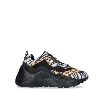 Antonia Black Chunky Trainer With Animal Print Features from Steve Madden