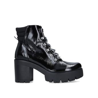Hallow Black Patent Block Heel Hiker Boots from Steve Madden
