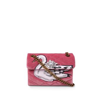 Mini Velvet Kensington Pink Swan Embellished Mini Shoulder Bag from Kurt Geiger London