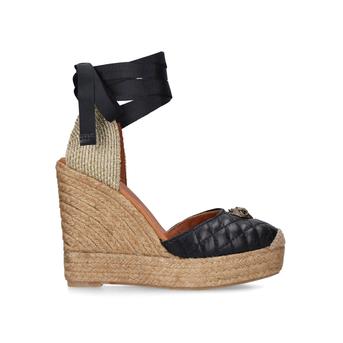Karmen Black Leather Eagle Espadrille Wedge Sandal from Kurt Geiger London