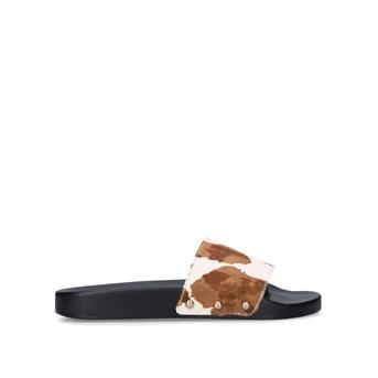 Meena White Cow Print Studded Sliders from Kurt Geiger London