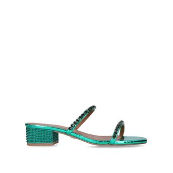 Priya Block Mule Green Snake Print Embellished Block Heel Sandals from Kurt Geiger London