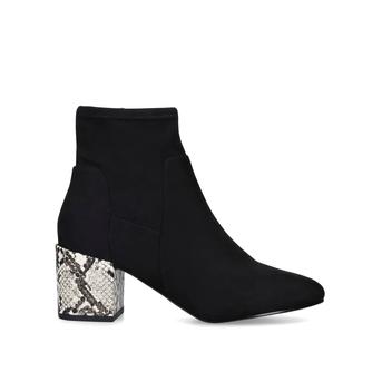 Jemima Black Ankle Boots With Snake Print Block Heel from Miss KG