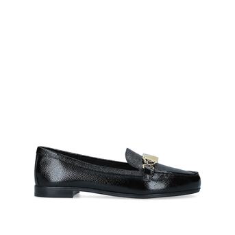 black leather heeled loafers womens