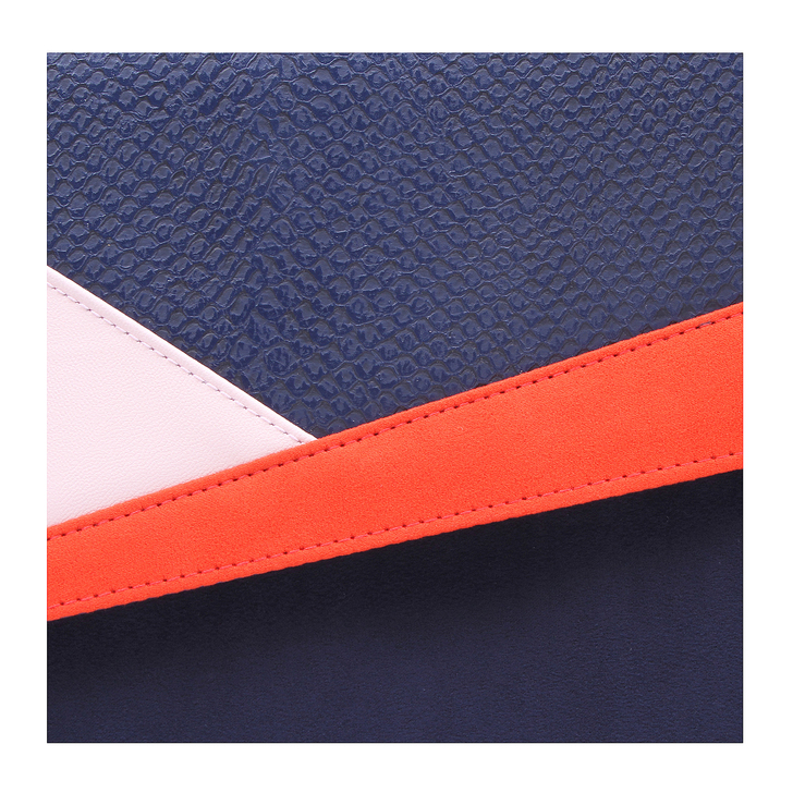 navy and orange clutch bag