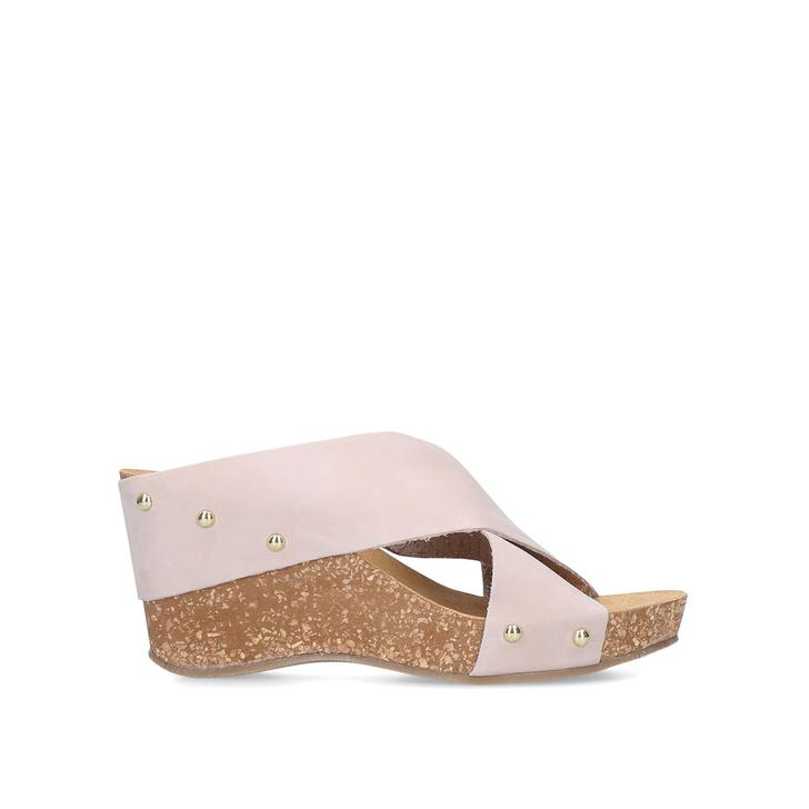 SOOTY Blush Leather Cork Wedges by 