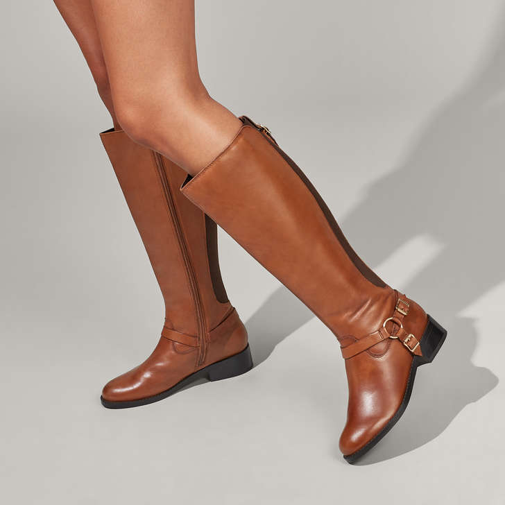 Petra Tan Leather Buckle Detail Knee 